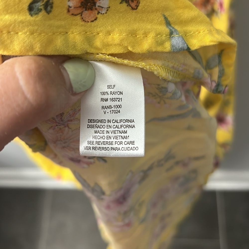 Kingston Grey Yellow & Pink Floral High Low Hem Ruffle Off the Shoulder Dress L - Picture 6 of 7